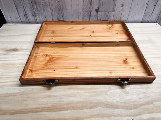 Open keepsake box showing routed interior trays